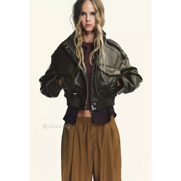 Zara FAUX LEATHER CROPPED JACKET - Picture 11 of 11